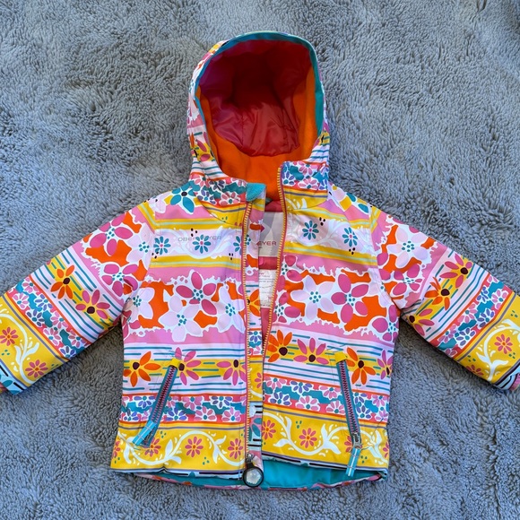 Toddler size 3 - Obermeyer I-Grow ski jacket - pink & orange flower print - Picture 1 of 5